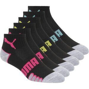 ❤️Women Black PUMA 6 Pack Quarter Crew Socks